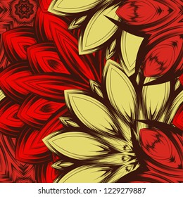 Seamless floral background. Tracery handmade nature ethnic fabric backdrop pattern with flowers. Textile design texture. Decorative color art. Vector