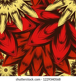 Seamless floral background. Tracery handmade nature ethnic fabric backdrop pattern with flowers. Textile design texture. Decorative color art. Vector