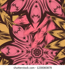 Seamless floral background. Tracery handmade nature ethnic fabric backdrop pattern with flowers. Textile design texture. Decorative color art. Vector