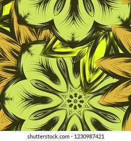 Seamless floral background. Tracery handmade nature ethnic fabric backdrop pattern with flowers. Textile design texture. Decorative color art. Vector