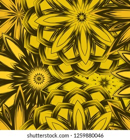 Seamless floral background. Tracery handmade nature ethnic fabric backdrop pattern with flowers. Textile design texture. Decorative color art. Vector