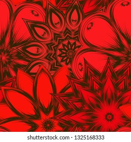 Seamless floral background. Tracery handmade nature ethnic fabric backdrop pattern with flowers. Textile design texture. Decorative color art. Vector