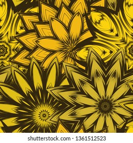 Seamless floral background. Tracery handmade nature ethnic fabric backdrop pattern with flowers. Textile design texture. Decorative color art. Vector