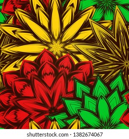 Seamless floral background. Tracery handmade nature ethnic fabric backdrop pattern with flowers. Textile design texture. Decorative color art. Vector