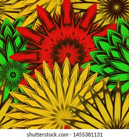 Seamless floral background. Tracery handmade nature ethnic fabric backdrop pattern with flowers. Textile design texture. Decorative color art. Vector