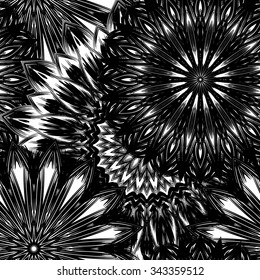 Seamless floral background. Tracery handmade nature ethnic fabric backdrop pattern with flowers. Textile design texture. Decorative binary art. Vector. 