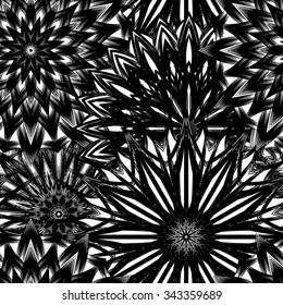 Seamless floral background. Tracery handmade nature ethnic fabric backdrop pattern with flowers. Textile design texture. Decorative binary art. Vector. 