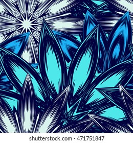 Seamless floral background. Tracery handmade nature ethnic fabric backdrop pattern with flowers. Textile design texture. Decorative color art. Vector.