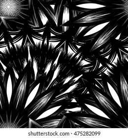 Seamless floral background. Tracery handmade nature ethnic fabric backdrop pattern with flowers. Textile design texture. Decorative binary black and white art. Vector.
