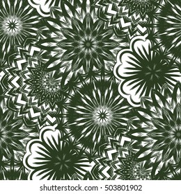 Seamless floral background. Tracery handmade nature ethnic fabric backdrop pattern with flowers. Textile design texture. Decorative color art. Vector.