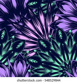 Seamless floral background. Tracery handmade nature ethnic fabric backdrop pattern with flowers. Textile design texture. Decorative color art. Vector.