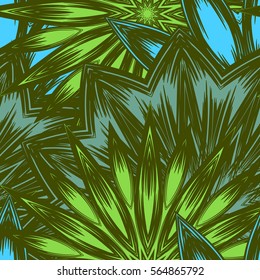 Seamless floral background. Tracery handmade nature ethnic fabric backdrop pattern with flowers. Textile design texture. Decorative color art. Vector.