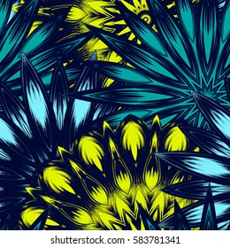 Seamless floral background. Tracery handmade nature ethnic fabric backdrop pattern with flowers. Textile design texture. Decorative color art. Vector.
