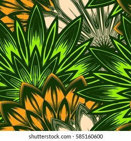 Seamless floral background. Tracery handmade nature ethnic fabric backdrop pattern with flowers. Textile design texture. Decorative color art. Vector.