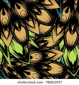 Seamless floral background. Tracery handmade nature ethnic fabric backdrop pattern with flowers. Textile design texture. Decorative color art. Vector