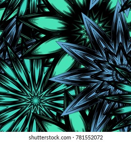 Seamless floral background. Tracery handmade nature ethnic fabric backdrop pattern with flowers. Textile design texture. Decorative color art. Vector