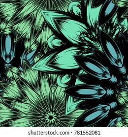 Seamless floral background. Tracery handmade nature ethnic fabric backdrop pattern with flowers. Textile design texture. Decorative color art. Vector