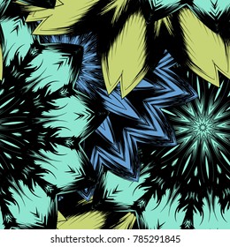 Seamless floral background. Tracery handmade nature ethnic fabric backdrop pattern with flowers. Textile design texture. Decorative color art. Vector