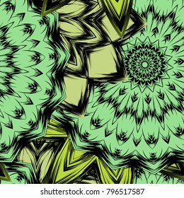 Seamless floral background. Tracery handmade nature ethnic fabric backdrop pattern with flowers. Textile design texture. Decorative color art. Vector