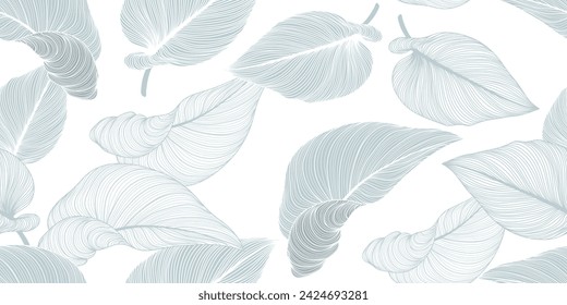 Seamless floral background with tropic exotic golden leaves. Romantic pattern template for wall decor, wallpaper, wedding invitations, ceremonies, cards. Vector illustration.