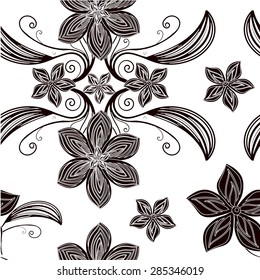 Seamless floral background. Vector  flowers. Seamless vector pattern. Floral black and white ornament seamless pattern