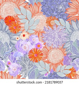 Seamless floral background. Vector illustration. Modern floral background. Trendy Folk style.