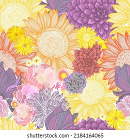 Seamless floral background. Vector illustration. Modern floral background. Trendy Folk style.