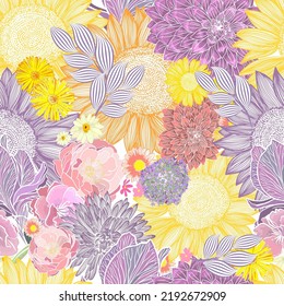 Seamless floral background. Vector illustration. Modern floral background. Trendy Folk style.