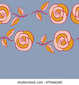 Seamless floral background. Vector illustration. Isolated beautiful flowers drawn watercolor in yellow, blue and pink colors. Tropical colorful seamless pattern.
