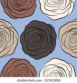 Seamless floral background. Vector illustration. Tropical colorful seamless pattern. Isolated beautiful flowers drawn watercolor in brown, beige and neutral colors.