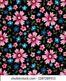 seamless floral background - Vector | Seamless pattern with flowers and leaves. Hand drawn floral background - Illustration