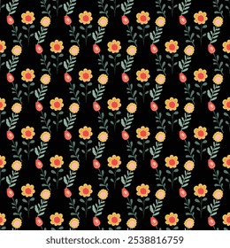 Seamless floral background. Vector texture with cute flowers. 