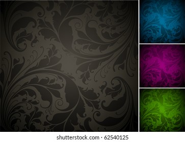Seamless floral background for vintage design. Free place for text. Dark ornament with abstract flowers and leafs.