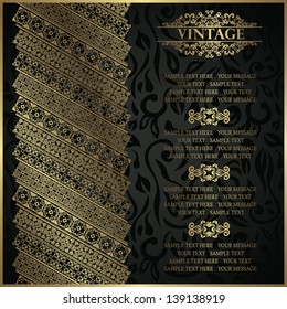 Seamless floral background with vintage ornament in gold