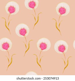 Seamless floral background with watercolor elements, vector.