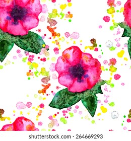 Seamless floral background of watercolor elements, vector. 