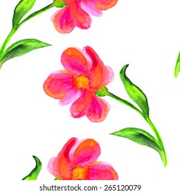 Seamless floral background with watercolor elements, vector. 