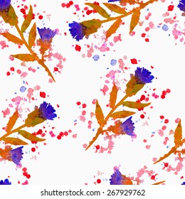 Seamless floral background with watercolor elements, vector. 