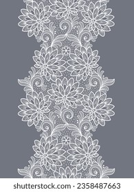 Seamless floral background with white lace leaves and flowers.Vector white lace branches with flowers