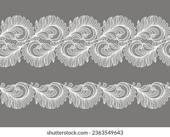 Seamless floral background with white lace leaves.Vector white lace branches with flowers