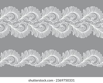 Seamless floral background with white lace leaves.Vector white lace branches with flowers