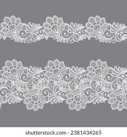 Seamless floral background with white lace flowers.Vector white lace branches with flowers