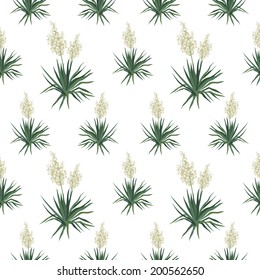 Seamless floral background, Yucca flowers isolated on white background. Vector