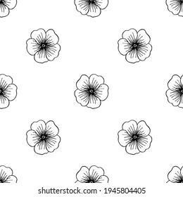 Fondo floral impecable.Patrón con flores. Esbozar el dibujo negro de flores sobre un fondo blanco.Para la decoración de tela, papel, embalaje, papel pintado. Patrón floral blanco y negro. Phlox.
