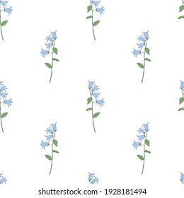 Seamless floral background.Pattern with flowers.Bells of flowers on a white background.For decoration of fabric, paper, packaging, wallpaper.Blue flowers.
