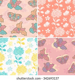Seamless floral backgrounds set.