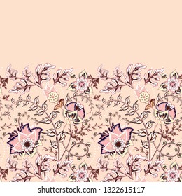 Seamless floral banner frame. Seamless border with hand draw fantasy flowers. Doodle pastel colors pattern