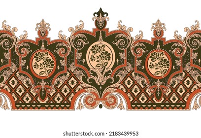 Seamless Floral Baroque Border Design for Textile Print VECTOR