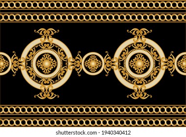Seamless  floral baroque element with chains on a black background. EPS10 Illustration.