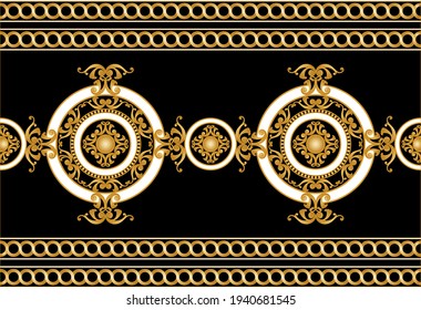 Elemento barroco floral sin foco, con cadenas sobre un fondo negro. Ilustración EPS10.